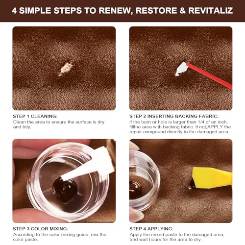 STARTSO WORLD Brown Leather & Vinyl Repair Kit for Furniture, Couches, Car Seats, Sofas, Boat Seats, Jackets with Easy Instructions, Repair Scratches, Tears, and Holes in Pleather, Genuine Leather - color: Brown
