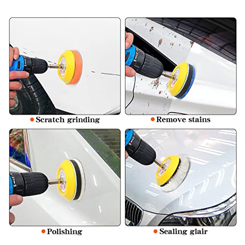 30pcs Drill Polishing Kit Car Detail Buffing Wheel with M6 Thread Backing Plate & 1/4” Hexagonal Shank,Car Sanding Polishing Waxing Pad for Drill and Mini Air Sander