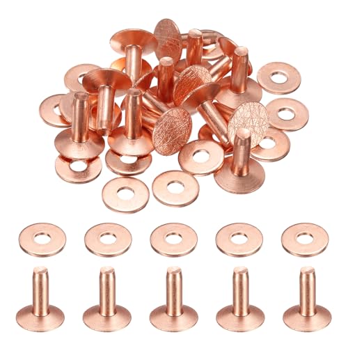 HARFINGTON 15Set Copper Rivets and Burrs Washers 12x4x12mm Dimpled Finish Solid Leather Rivet Fastener Studs Posts for Leather DIY Craft Belts Wallets Collars, Copper Tone - color: Copper Tone, size: 12x4x12mm
