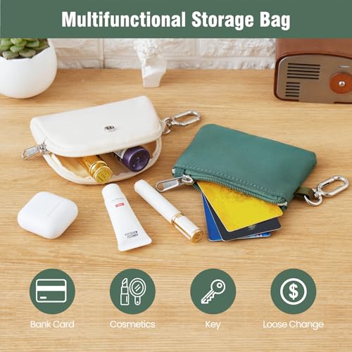 Mini Dual Pouch Wristlet Wallet for Women – Zip Around wristlet Keychain Wallet with 2 Wristlets, Ideal for Dog Walking, Coffee Runs & Lunch Break Essentials, Beige+Olive Green - color: Beige+Olive Green