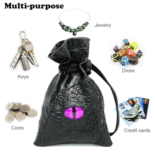 Haxtec Dragon Dice Bag, PU Leather Pouch with 3D Glass Dragon Eye | Drawstring, DND Dice Bag, For Dungeons & Dragons, D&D Gifts for Dragon Gamer and Lovers, Medium, Patent D893867 - color: Purple, size: Medium