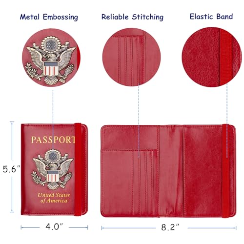 TOURSUIT RFID Blocking Passport Holder, Leather Travel Wallet, Red - color: Red