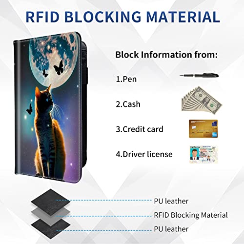 DEGDFSGR Checkbook Cover - Premium Leather Standard Duplicate Register Check Card Book Holder Wallet with RFID Blocking Function for Girl Men Women,Cat Look at Butterfly - color: Cat Look at Butterfly