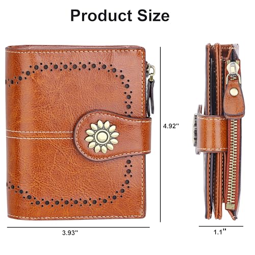 Womens Leather Wallet Small Compact RFID Blocking Credit Card Case Purse with Zipper Pocket | Small - color: Brown