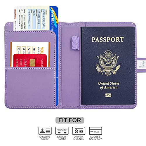 Melsbrinna Premium Leather Passport Holder Covers Case, Waterproof Rfid Blocking Travel Wallet Passport Holder with Pen Holder, Cute Passport Book for Women/Men - color: AN-Lavender