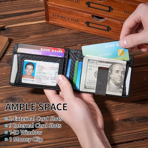 FALAN MULE Mens Wallet with Money Clip RFID Blocking Minimalist Front Pocket Wallets for Men Slim Bifold Card Holder - color: Ob-Black
