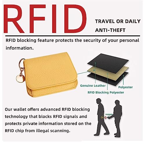 Mudono Small Wallet for Women RFID Blocking Genuine Leather Card Case Slim Tri-Fold Wallet with Zipper Pocket and Keychain - color: Light Blue