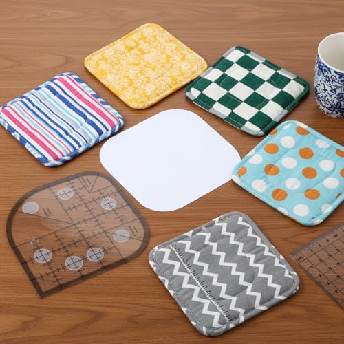 Curved Corner Cutter Quilting Ruler Acrylic Sewing Patchwork Ruler Quilting Templates for DIY Multifunctional Tool with 24pcs Silicone Anti-Slip mats Radius Corner Right Angle Transparent