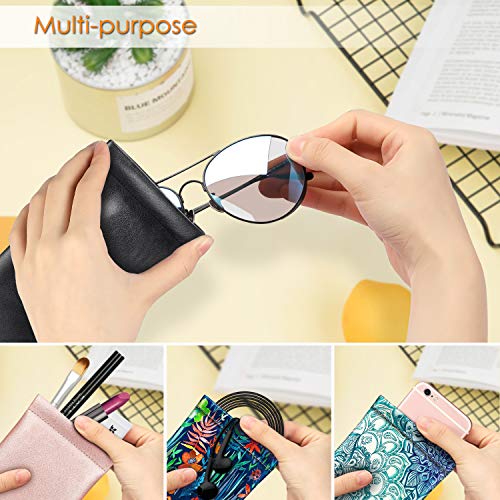 FINTIE Soft Eyeglasses Case with Cleaning Cloth, Squeeze Top Glasses Pouch | Sunglasses Eyewear Bag, Vegan Leather, For Reading /Prescription Glasses Storage, For Women Daily Carry - color: Black