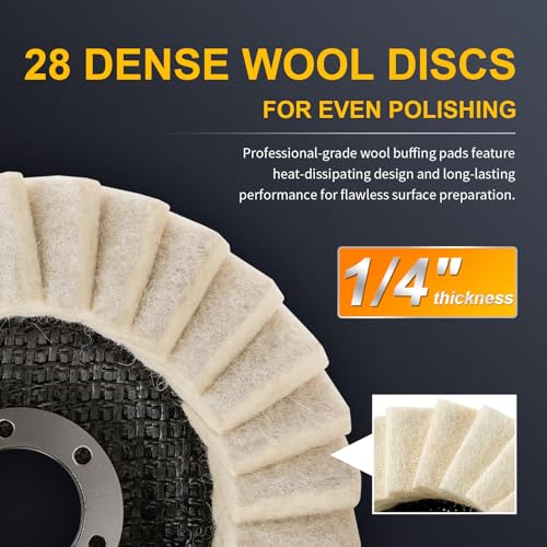 3Pcs 5" Wool Felt Polishing Wheel Discs for Metal Aluminum Grinder | Buffing Wheel for Angle Grinder. Layered Flap Design for Stainless Steel & Chrome Polishing, Jewelry & Auto Mirror Finish.