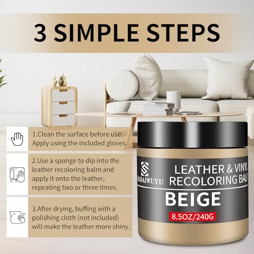 Leather Recoloring Balm,8.5oz Leather Color Restorer,Beige Leather Repair kit for Furniture and Car Interior,Leather Couch Scratch Repair,Leather Dye Paint for Faded,Cracked and Damaged Leather - color: Beige, size: Leather Recoloring Balm