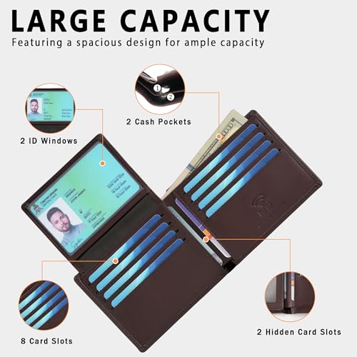 Travelambo Genuine Leather Wallet for Men with Gift Box - Handmade Bifold Stylish - Mens Wallets Rfid Blocking with 2 ID Windows - color: Oil Wax Ochre