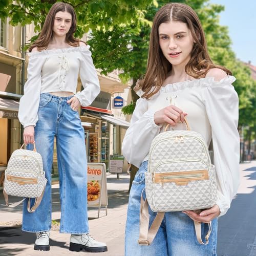 Makes Mini Backpack for Women, Small Casual Backpacks Daily Travel Bag 2pcs | Small Bookbag,Work Travel School PU Leather Shoulder Bag Mochilas Para Mujer Rucksack Gifts for Lady Girls Mother Wife - color: White