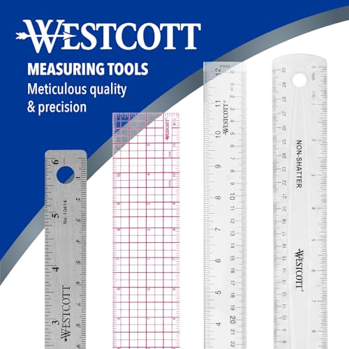 Westcott 10414 Stainless Steel Metal Ruler with Non-Slip Cork Base, 6 in