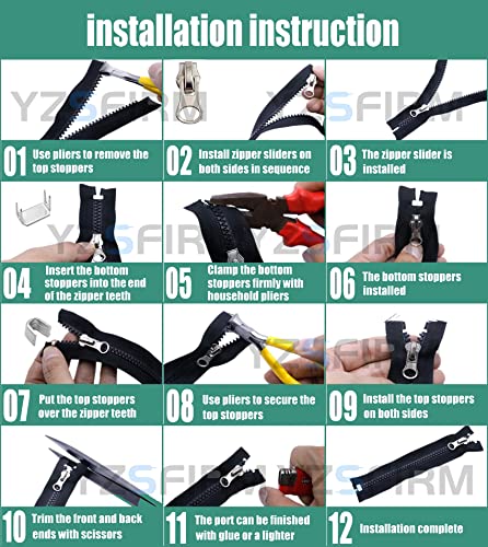 #5 52Pcs Zipper Repair Kit Replacement: YZSFIRM Zippers Slider Replace Metal Plastic and Nylon Coil - Fix a Zip Bottom Stop End and Top Stop - color: 52 Pcs Zipper Slider