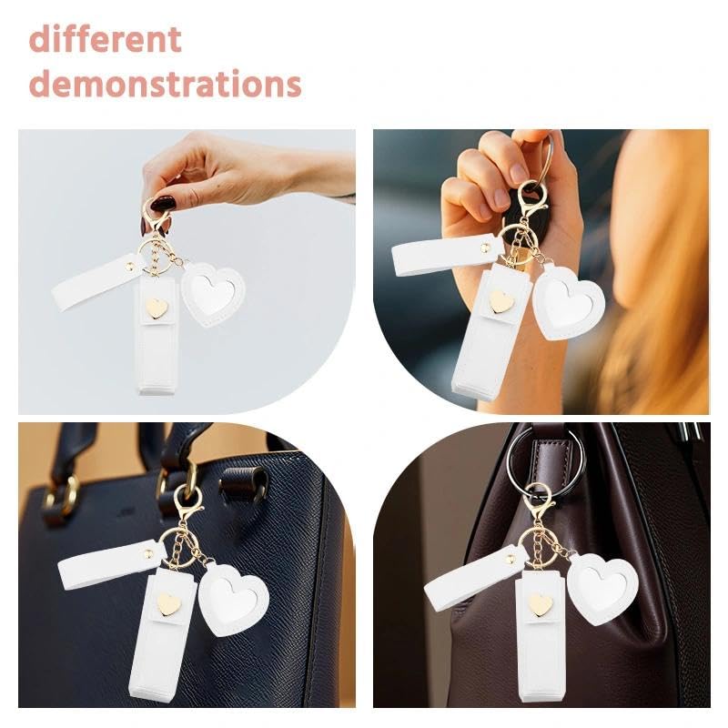 Sisadodo Lip Oil Lipstick Case with Mirror Lip Oil Lipstick Holder Key Chain for Car Keys Keychains Lipstick Organizer Case - color: White-