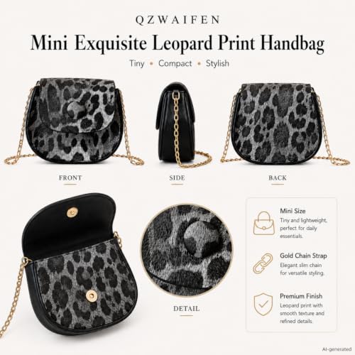 Mini exquisite leopard print handbag, small shoulder style Tiny Compact Stylish Accessory for Essentials - color: Black