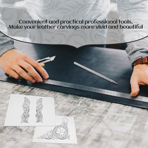 QMNNMA Leather Scriber Pen, Leather Positioning Pen | Steel Picker Pen with Carving Pattern Description Paper, Leather Tooling Patterns, Leather Marking Tool for DIY Crafts
