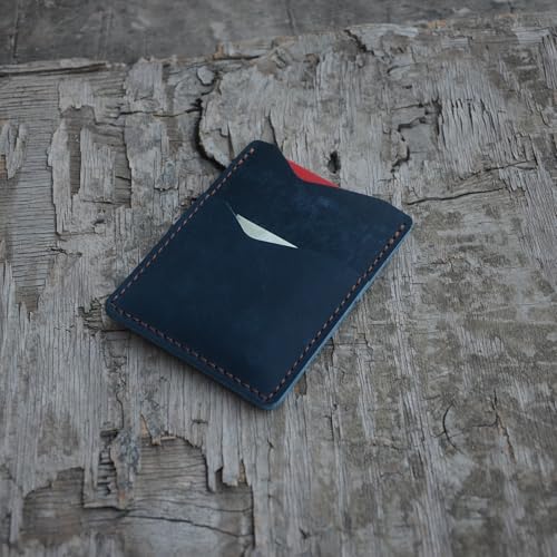 Front Pocket Card Case Slim Wallet Card Holder for Men & Women Minimalist Leather Wallet Card Holder Distressed Gifts - color: Navy Blue