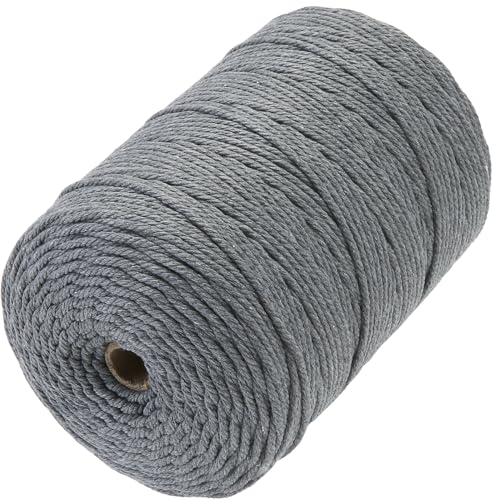 Macrame Cord 3mm x 328yards, Soft Colored Macrame Rope, Natural Cotton Cord for Plant Hangers, Wall Hanger, Decorative Projects(Dark Grey) - color: Dark Grey, size: 3mm×328Yards