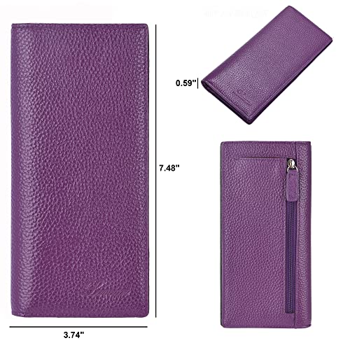 Ultra Slim Thin Leather Women Wallet RFID Blocking Credit Card Holder Bifold Long Ladies Billfold - color: 2- Violet