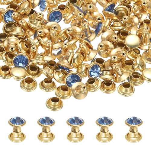 PATIKIL 6mm Leather Rivets, 70 Sets Rhinestone Rivet Studs Double Cap Spikes Rivet for Leather Crafting for Decor Repair DIY Clothing Belts Bags Shoes, Light Blue Gold Tone - color: Light Blue, size: 6mm