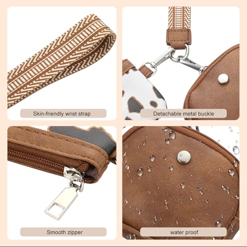 KUKOO Wristlet Wallets for Women, Zip Around Coin Purse Detachable Dual Pouch Keychain Wallet - color: Brown Cow