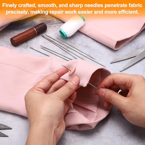 HARFINGTON 100 Pcs Sewing Needles 0.07 x 6 Inch Stainless Steel Big Eye Embroidery Thread Beading Leather Needle Upholstery Hand Sewing Awl for Art Craft Stitching Home Repair, Silver - size: 0.07 x 6 Inch
