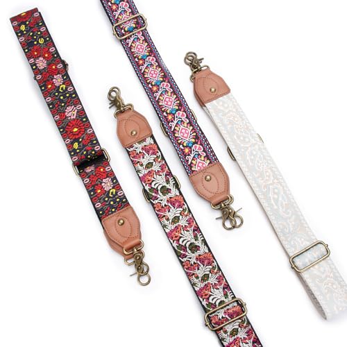 Purse Strap Replacement Crossbody Adjustable Bag Strap Retro Jacquard Embroidery Wide Shoulder Strap for Women Handbags - color: Giant Red Flower