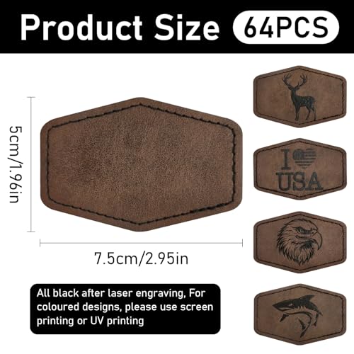 J.CARP 64Pcs Blank Leatherette Hat Patches with Adhesive, Iron on Leather Patches for Hats, Laser Engraving Heat Press Leather Patch for Fabric Clothes Repair Repair Dark Brown Hexagon - color: Dark Brown Hexagon