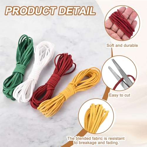 MECCANIXITY 4 Pcs Suede Cord, 5.5 Yards Flat Faux Leather Cord Soft Durable Leather String with Silver Closed-Mouth Ring Rope Clip Lobster Clasps for Art Craft, Red/Dark Green/Yellow/White - color: Red/Dark Green/Yellow/White
