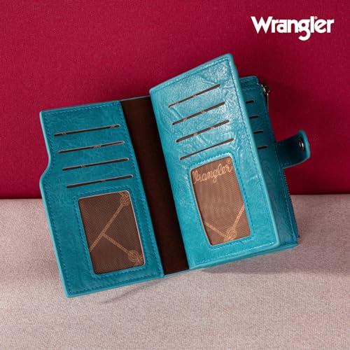 Wrangler Wallet for Women Bifold Card Holder with Zipper and ID Window - color: A-Turquoise