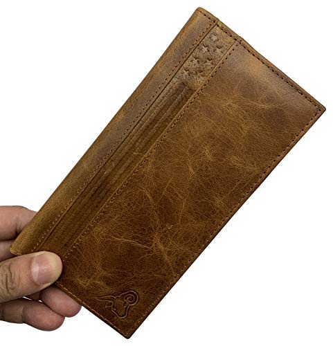 Genuine Leather Checkbook Cover For Men & Women Checkbook Holder Wallet RFID Blocking USA Series (Tan) - color: Tan