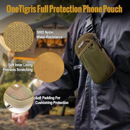 ONETIGRIS Backpack Strap Pouch, MOLLE Phone Holster for Backpack & Belt - color: Brown