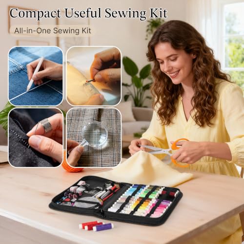 Coquimbo Sewing Kit Travel for Adults Beginner, 160 Pieces Sewing Supplies | Stocking Stuffers for Mom Grandma Wowen Girls, Neele and Thread Kit, with Scissors, Tape Measure, Thimble, Christmas Gifts - color: Black, size: XL