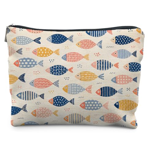Ocean Beach Fish Makeup Bag for Women | Fish Beach Lover Gifts for Women,Colorful Nautical Beachy Fish Coastal Cosmetic Toiletry Bag Zipper Pouch - color: Beach Fish