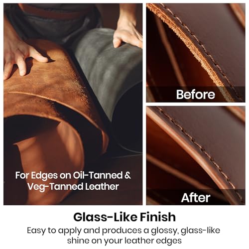 Calvana Khaki Burnishing Gum 4.23 oz, Includes Ebony Edge Burnisher and Applicator Brush, for Edges on Oil-Tanned & Veg-Tanned Leather, Burnishing & Polishing, Water-Based - color: Khaki