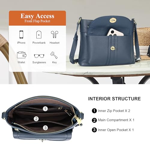 Over Earth Genuine Leather Crossbody Bags for Women Square Trendy Purses | Leather Shoulder Handbags with Card Slot, Adjustable Strap 20.8"-24.65", Fits 9.6" ipad for Work/Daily - color: Indigo Blue
