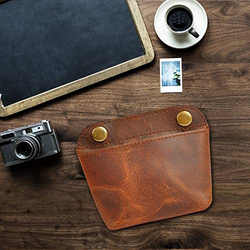 Leather Double Clasp Pouch Coin Purse Organizer | Full-grain leather, double-clasp closure, multipurpose storage & cards & cables, anti-fray stitching, travel use