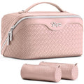 BOYATU Travel Makeup Bag Cosmetic Bags for Women: 3 Pcs Set Make up Bag | Large Capacity Waterproof Organizer Bags with Compartments - Lay flat Toiletry with Handle (L04 Light Pink) - color: L04 Light Pink