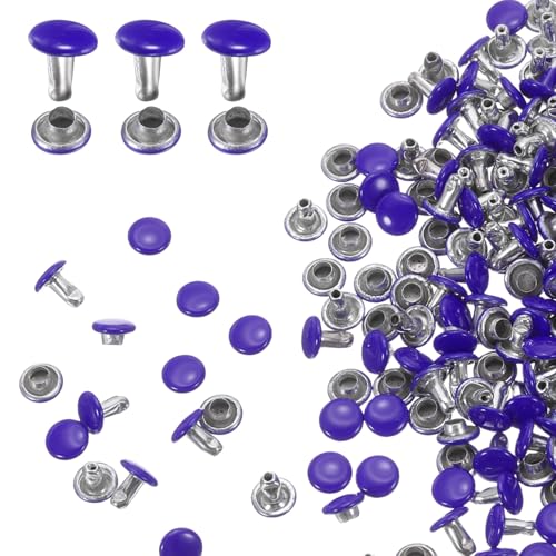 HARFINGTON 100 Sets Double Cap Leather Rivets, 6x6mm Round Cap Tubular Metal Studs Leather Crafting Rivets for Fabric Belt Pet Collar Boot Bag Repair and Decoration, Purple - color: Purple, size: 6x6mm