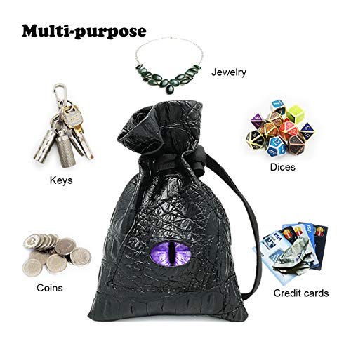 Haxtec Dragon Dice Bag, PU Leather Pouch with 3D Glass Dragon Eye | Drawstring, DND Dice Bag, For Dungeons & Dragons, D&D Gifts for Dragon Gamer and Lovers, Small, Patent D893867 - color: Light Purple, size: Small