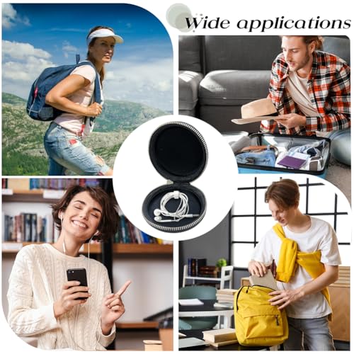 2PCS Round PU Leather Hard Shell Earbud Case Portable Headphone Ear Buds Bag Mini Earphone Holder Wireless Headset Carrying Pouch Cell Phone Organizer for Smartphone Earpieces