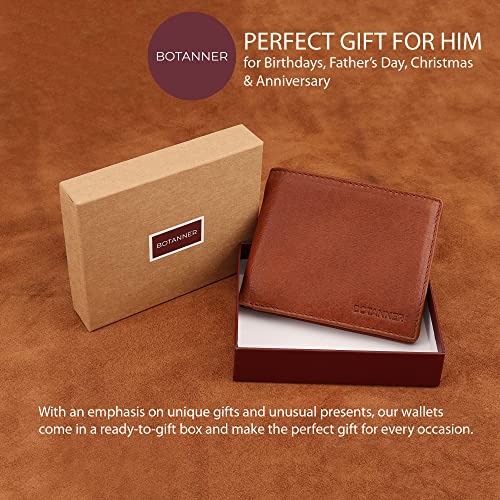 Genuine Leather Mens Bifold Wallet Slim RFID Blocking 5 Credit Card Slots 1 ID Window 2 Sections for Bills 2 Additional Slots | Tan - color: Tan, size: 5 Card + 1 ID