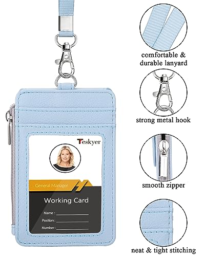 Teskyer ID Badge Holder with Lanyard, Lanyard Wallet, Lychee Cyan - color: Lichee Cyan, size: 3.1" x 4.7"