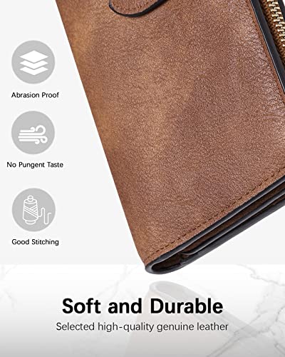BOSTANTEN Womens Leather Wallet RFID Large Capacity Credit Card Holder | 4 ID Windows, 16 Card Slots, Zipper Coin Pocket, Clutch Wallet, Long Bifold, Ladies Gifts, Grey Brown - color: B-Vegan Brown