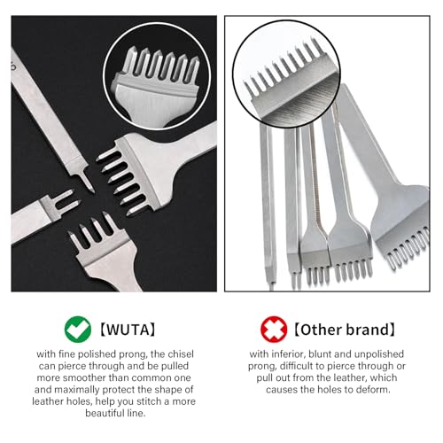 WUTA Leather Hole Punch Tool 2nd Gen Silver Pricking Iron Hole Punche Prong Tooth Lacing Diamond Stitching Chisel Set for DIY Leather Craft Kits (5mm 1/2/4/6) - color: Silver, size: 2nd 5mm 1/2/4/6