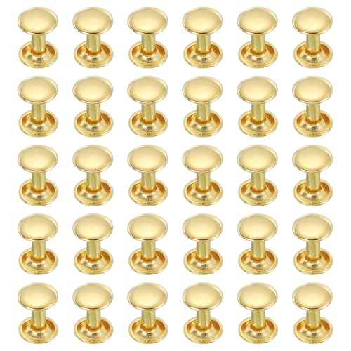 uxcell 100 Sets Double Cap Leather Rivets, 8x10mm Round Cap Metal Studs Rivets for Leather Craft Repair DIY Purse Belts Bags Shoes, Gold - color: Gold, size: 8x10mm
