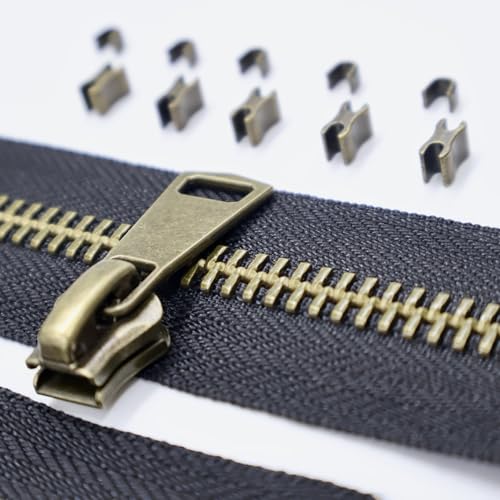 #8 Heavy Duty Metal Zipper by the Yard 3 Yards with 5 Sliders 10 Top Stops and 5 Bottom Stops for Tents Backpacks Outdoor Gear Cushion Covers DIY Pouches and Home Decor(Black/Copper Teeth) - color: Black/Copper Teeth