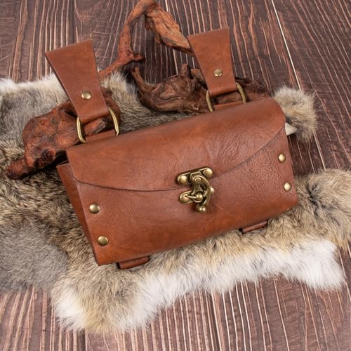 Renaissance Belt Pouch Purse Viking Bracer Hook Halloween Set Medieval Festival Costume Accessory Casual Fanny Pack Waist Bag - color: K7brown